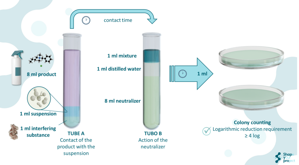 Test Conditions To ensure accuracy and reproducibility, EN 13624:2021 provides detailed test conditions for evaluating disinfectants. These conditions are essential to reflect real clinical scenarios where disinfectants are used. Two types of conditions are defined based on the presence or absence of organic matter: • Clean conditions: Simulate an environment relatively free of organic contaminants. In this case, 0.3 g/L bovine albumin is used as an interfering substance, representing situations such as disinfecting hands or surfaces in pre-cleaned clinical areas. • Dirty conditions: Simulate a more contaminated environment, where the disinfectant must act in the presence of organic matter. For this, a mixture of 3.0 g/L bovine albumin and 3.0 mL/L erythrocytes is used, reflecting situations where blood or biological residues may be present on surfaces or instruments. Additionally, the standard specifies parameters such as temperature and contact time. For Candida albicans, test temperatures range between 20°C and 50°C, depending on the product and its application. Contact times vary from 1 to 60 minutes, with shorter times for fast-acting disinfectants, such as those used for hand disinfection, and longer times for surface and instrument disinfection. Test Methods The primary method for evaluation in EN 13624:2021 is the dilution-neutralization method, which ensures that the disinfectant stops acting at the precise moment, preventing further antimicrobial activity beyond the specified contact time. The method involves diluting the disinfectant in an appropriate neutralizer to halt its action, which is crucial for obtaining accurate results on the surviving microorganisms 2025